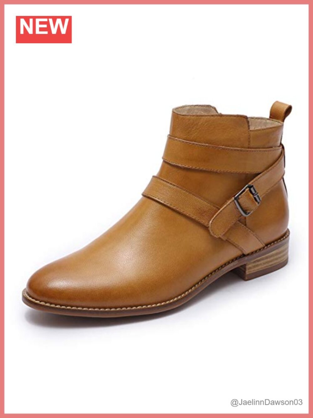 Women's Leather Ankle Boots Low Heel Side Zipper Round Toe Booties
